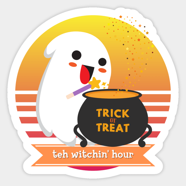 Halloween Cute Ghost Witching Hour Trick or Treat Cauldron Magic Wand Sticker by nathalieaynie